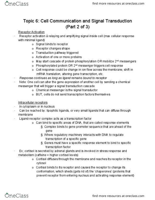 BIO 1140 Lecture Notes - Lecture 12: Signal Transduction, Lipid Raft, Response Element thumbnail