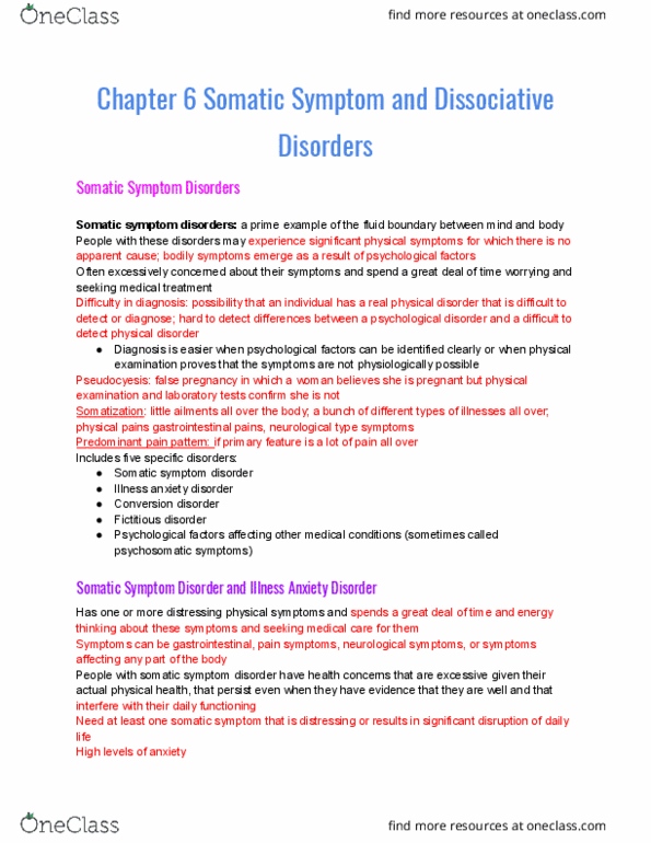 CLP 3144 Chapter Notes - Chapter 6: Functional Neurological Symptom Disorder, Factitious Disorder, Antisocial Personality Disorder thumbnail