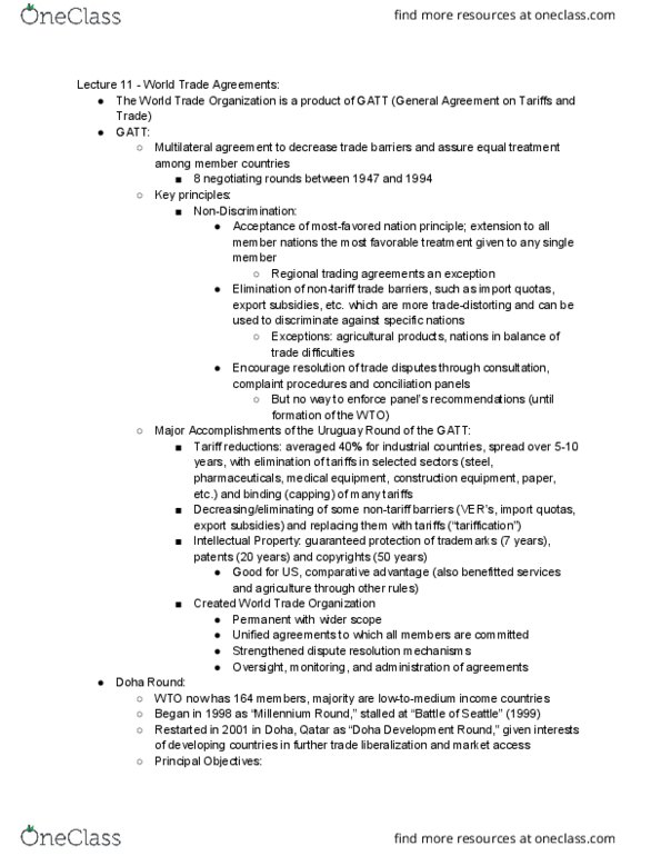 AEM 2300 Lecture Notes - Lecture 11: Uruguay Round, General Agreement On Tariffs And Trade, World Trade Organization thumbnail