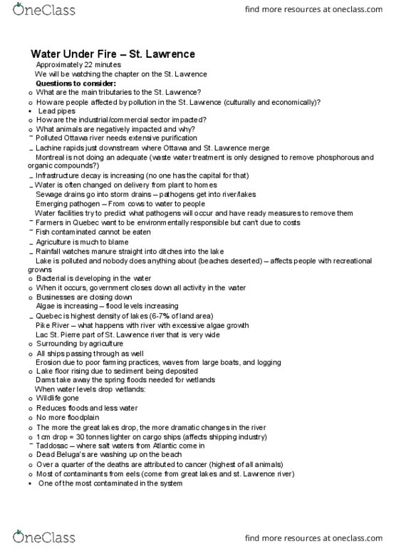 EARTHSC 2WW3 Lecture Notes - Lecture 8: Eutrophication, Silt, Osmosis thumbnail