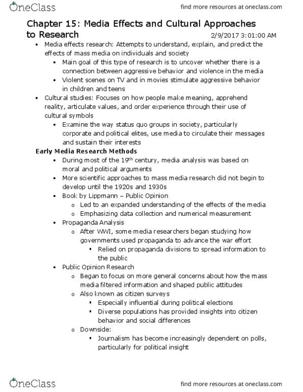 JOUR 102 Chapter Notes - Chapter 15: Frankfurt School, George Gerbner, Albert Bandura thumbnail