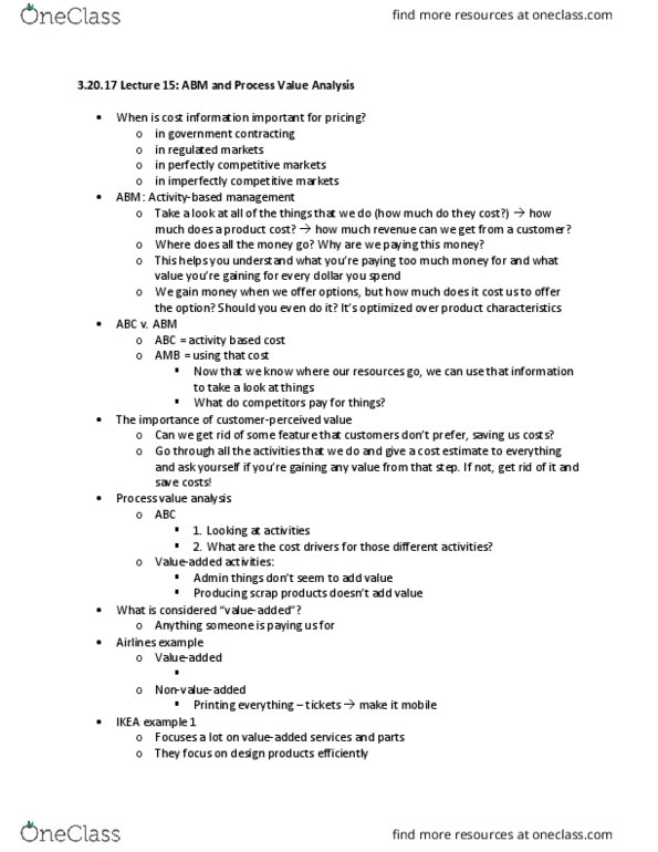 ACCT 102 Lecture Notes - Lecture 15: Target Costing, Profit Margin, Activity-Based Costing thumbnail