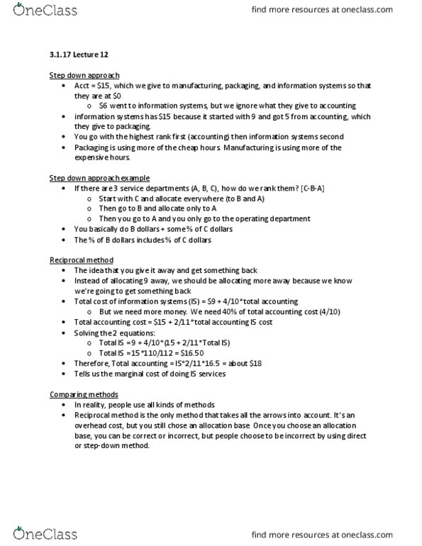 ACCT 102 Lecture Notes - Lecture 12: Process Engineering, Activity-Based Costing, Cost Driver thumbnail