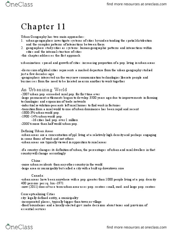 GEOG 1HB3 Chapter Notes - Chapter 11: Central Place Theory, Walter Christaller, Urban Sprawl thumbnail