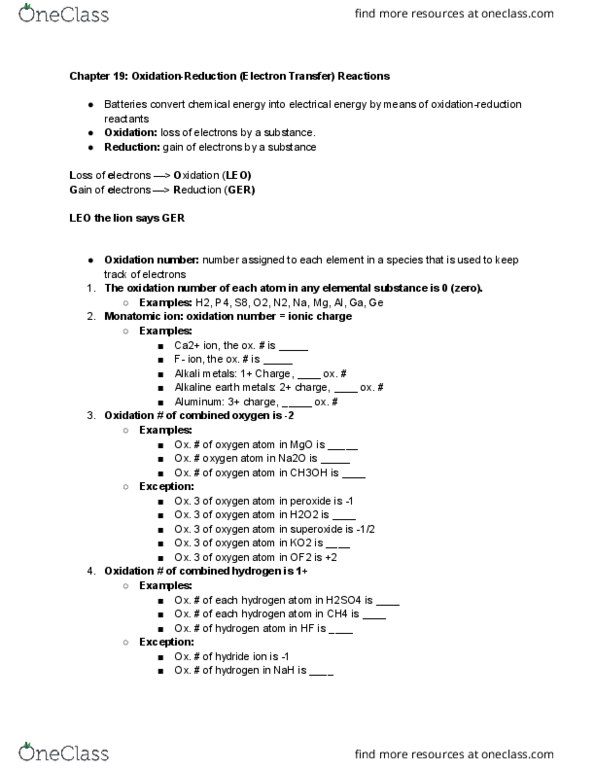 CHEM 1110 Lecture Notes - Lecture 19: Alkali Metal, Oxidation State, Superoxide thumbnail