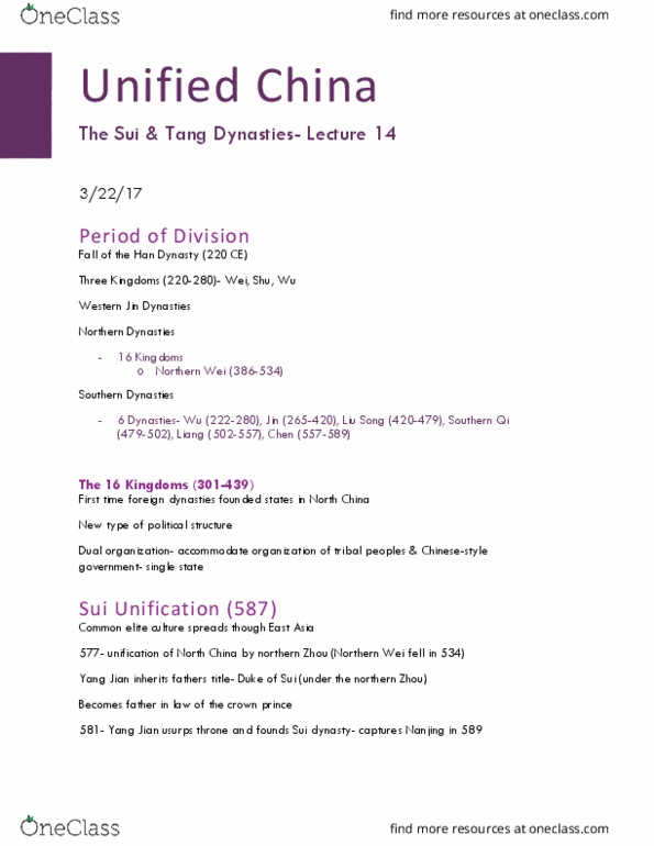 HIST 120 Lecture Notes - Lecture 14: Monoethnicity, Li Bai, Du Fu thumbnail