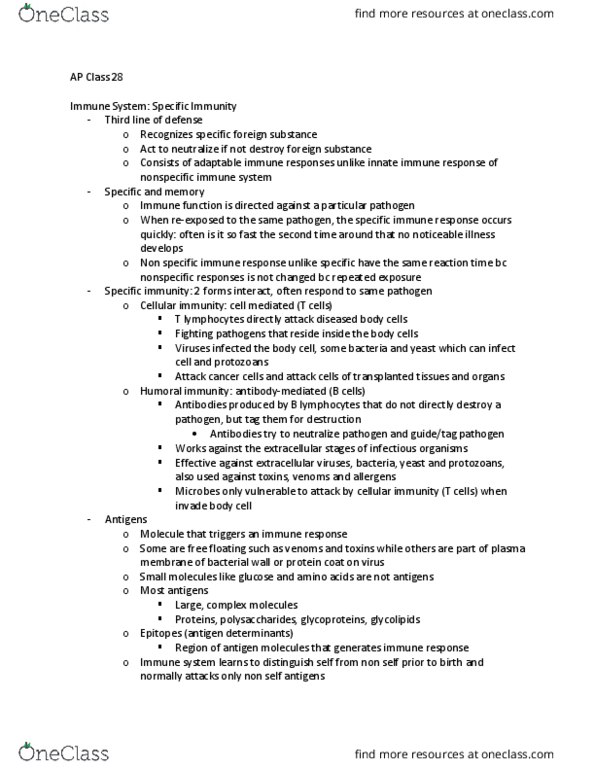 BIOL 1119 Lecture Notes - Lecture 27: Adult Stem Cell, Natural Killer Cell, Immunocompetence thumbnail