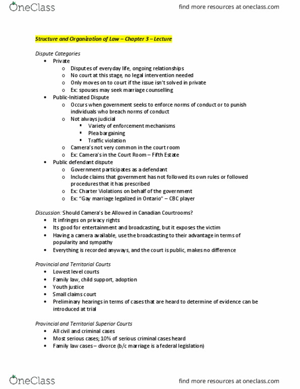 Sociology 2260A/B Lecture Notes - Lecture 3: Crown Attorney, Small Claims Court, United States Territorial Court thumbnail