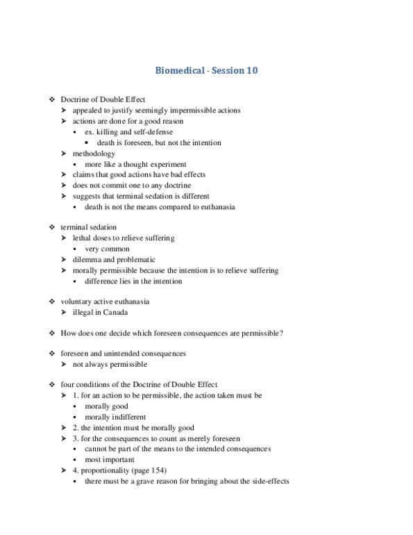 PHLB09H3 Lecture Notes - Palliative Sedation, Principle Of Double Effect, Euthanasia thumbnail