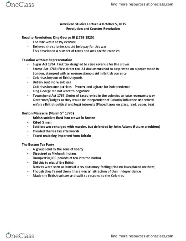 History 2132A/B Lecture Notes - Lecture 4: Perpetual Union, Boston Port Act, Liberalism In Europe thumbnail