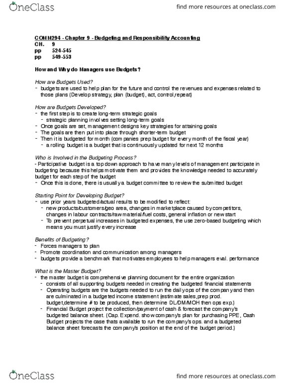 COMM 294 Chapter Notes - Chapter 9: Root Mean Square, Customer Satisfaction, Income Statement thumbnail