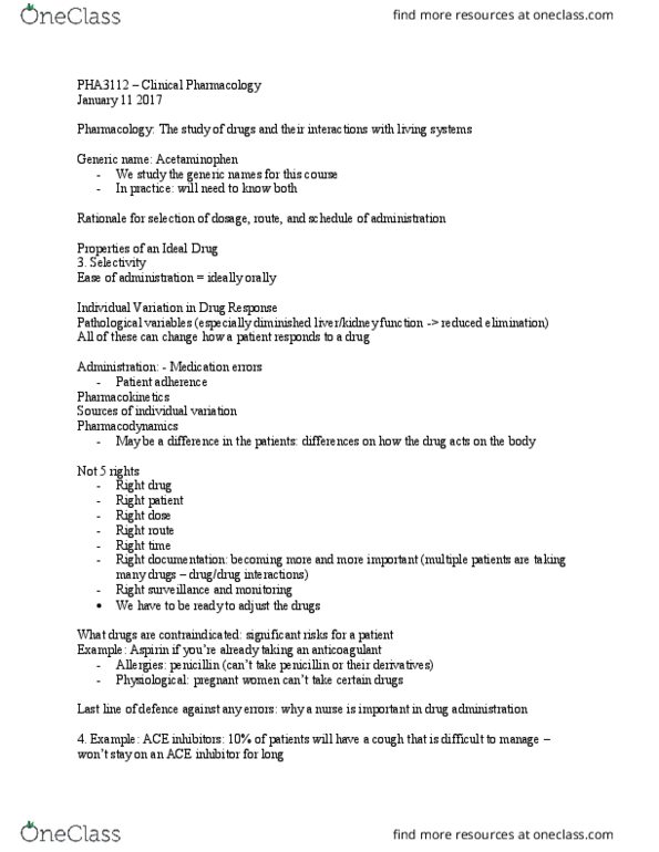 PHA 3112 Lecture Notes - Lecture 1: Nifedipine, Anaphylaxis, Hyperglycemia thumbnail