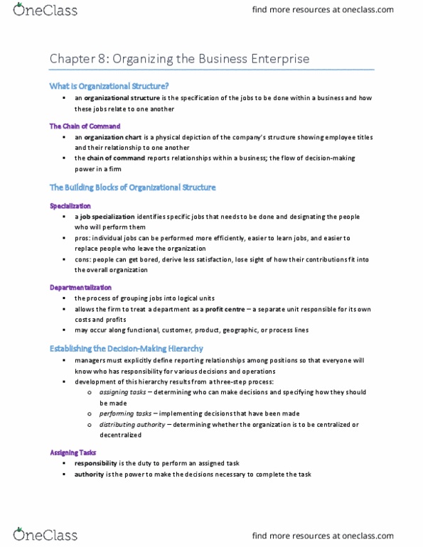 MGTA01H3 Chapter Notes - Chapter 8: Profit Center, Flat Organization, Departmentalization thumbnail