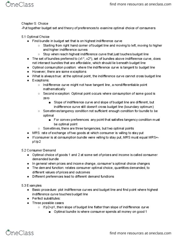 ECON 50 Chapter Notes - Chapter 5: Tx1, Indifference Curve, Convex Preferences thumbnail