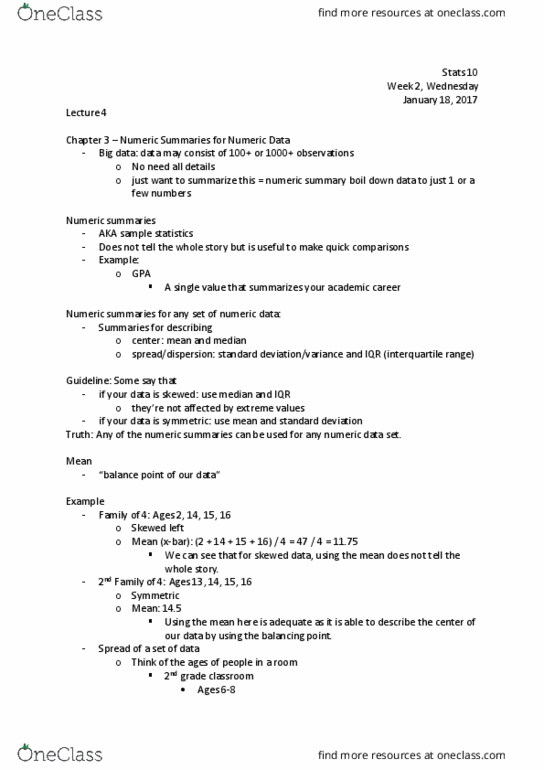 STATS 10 Lecture Notes - Lecture 4: Interquartile Range, Standard Deviation, Big Data thumbnail