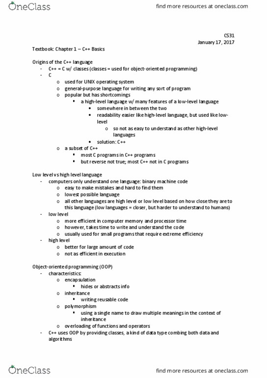 COM SCI 31 Chapter Notes - Chapter 1: Type Conversion, Scientific Notation, Order Of Operations thumbnail