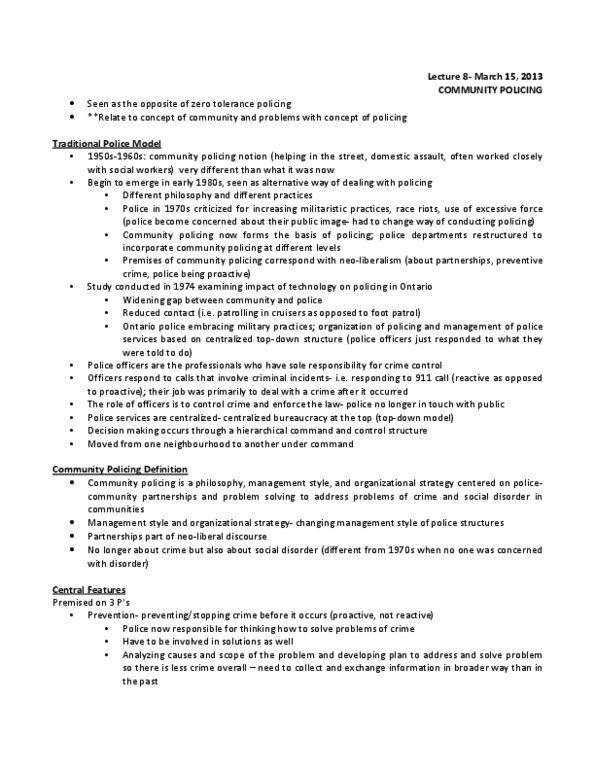 SOC316H5 Lecture Notes - Lecture 8: Police Accountability, Community Policing, Campus Police thumbnail