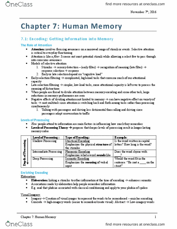 PSY100Y5 Chapter Notes - Chapter 7: Semantic Memory, Semantic Network, Sensory Memory thumbnail