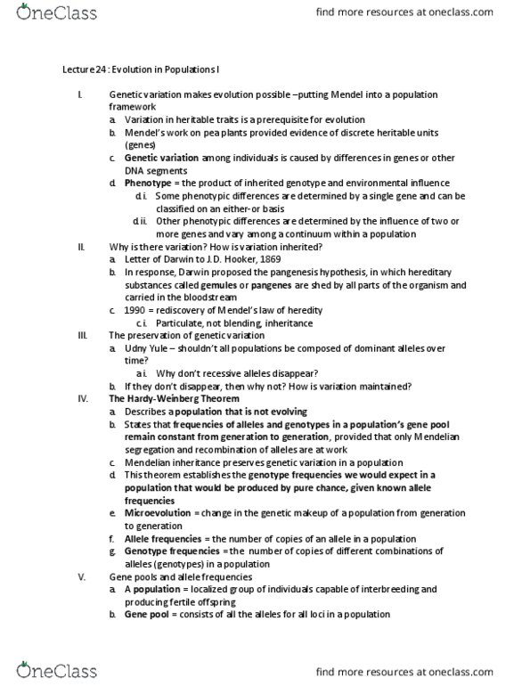 BSCI 1511 Lecture Notes - Lecture 24: Aureus, Phenylketonuria, Panmixia thumbnail