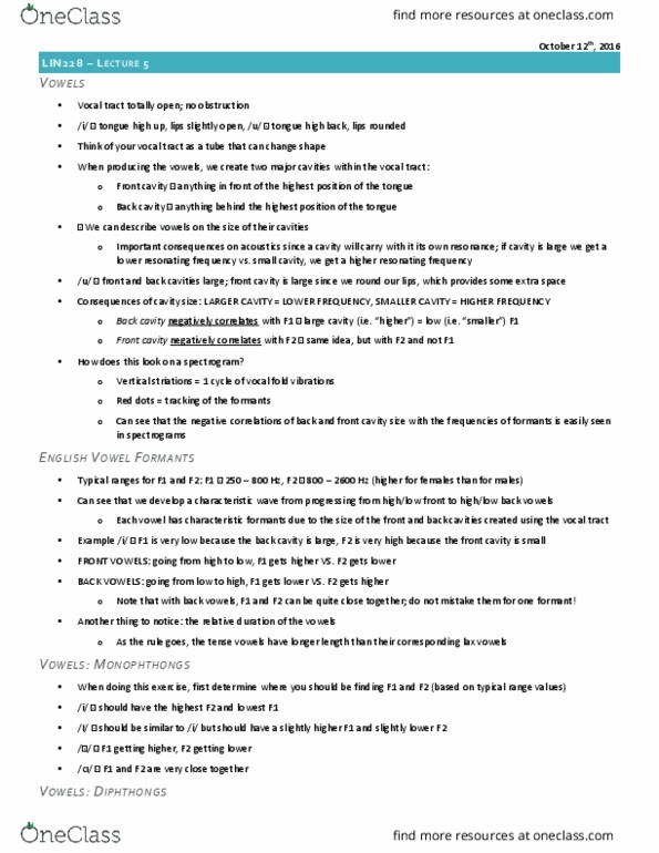 LIN228H1 Lecture Notes - Lecture 5: Vocal Tract, Blue Box, Spectrogram thumbnail