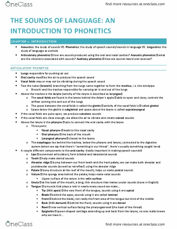 LIN228H1 Chapter Notes - Chapter All chapters assigned: Syllable, Preaspiration, Dental And Alveolar Flaps thumbnail