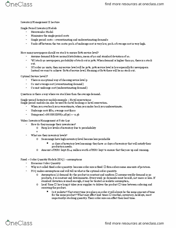 BUS 105 Lecture Notes - Lecture 12: Stockout, Lead Time, Standard Deviation thumbnail