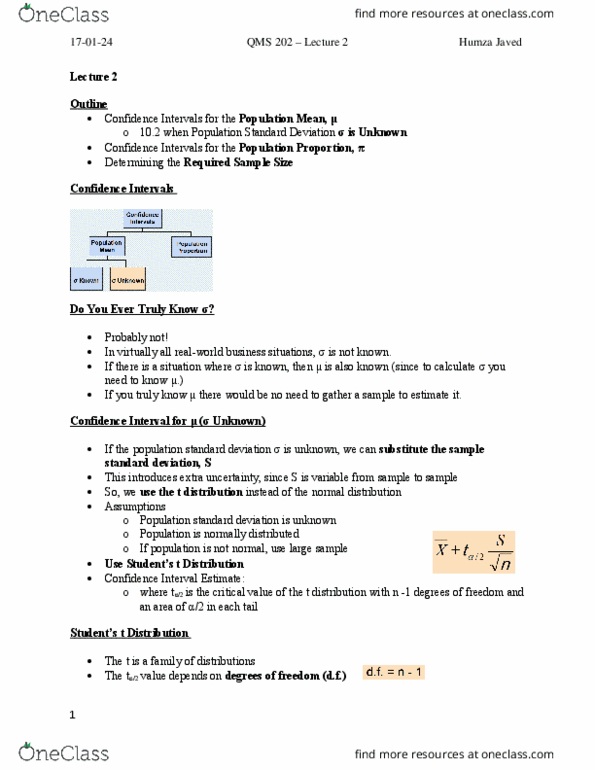 QMS 202 Lecture Notes - Lecture 2: Binomial Distribution, Statistical Parameter, Guesstimate thumbnail