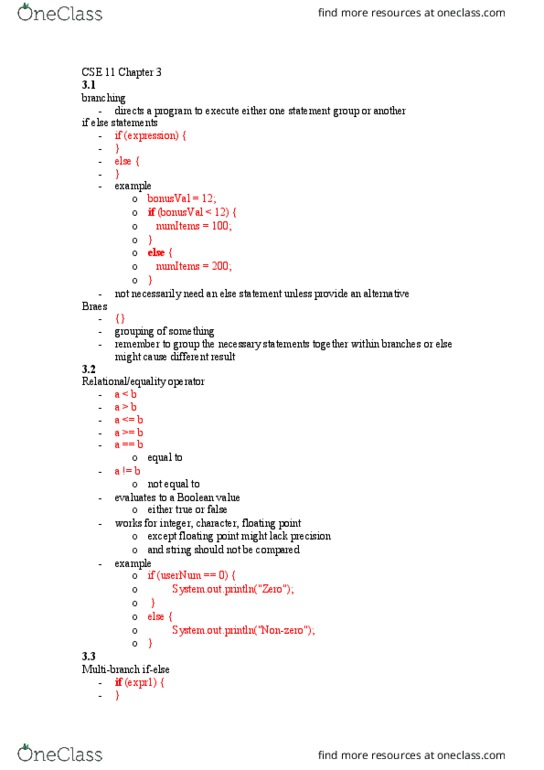 CSE 11 Chapter Notes - Chapter 3: Operand, String Literal, Switch Statement thumbnail