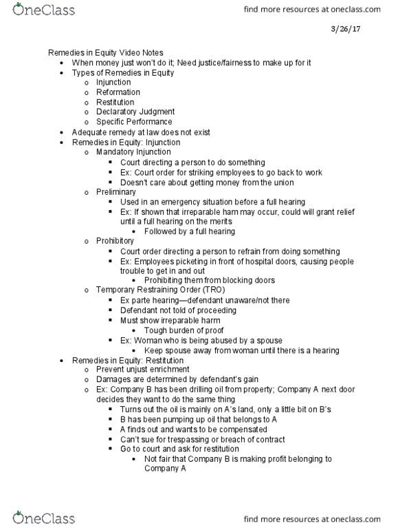 LGLS 1101 Chapter Notes - Chapter 8: Life Insurance, Specific Performance thumbnail