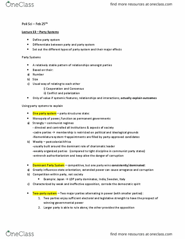 Political Science 1020E Lecture Notes - Lecture 13: Freedom Party Of Austria, Pim Fortuyn, Plurality Voting System thumbnail