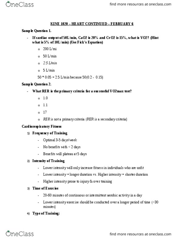 KINE 1020 Lecture Notes - Lecture 38: Vo2 Max, Interval Training, Exercise Intensity thumbnail