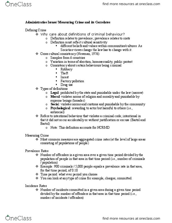 PSYC 3402 Lecture Notes - Lecture 1: Mental Disorder, Uniform Crime Reports, Social Class thumbnail