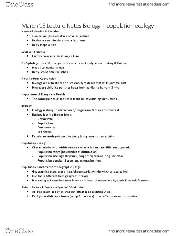 BIOL 1001 Lecture Notes - Lecture 45: Body Shape, Population Ecology, Coevolution thumbnail