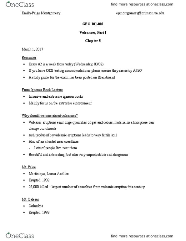 GEO 101 Lecture Notes - Lecture 19: Rhyolite, Volatiles, Phanerite thumbnail