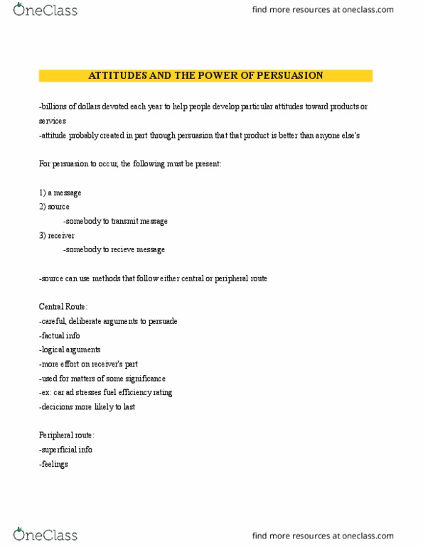 PS102 Chapter 13: ATTITUDES AND THE POWER OF PERSUASION thumbnail