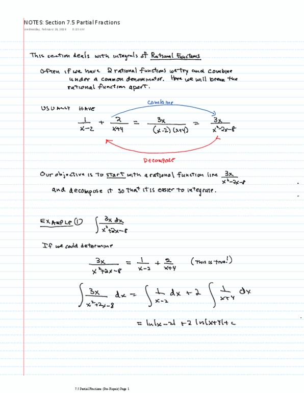 MATH 201 Lecture 8: NOTES Section 7.5 Partial Fractions(1).1-3 thumbnail