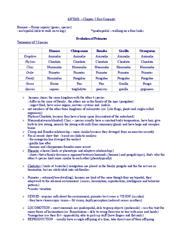 ANTA01H3 Chapter Notes - Chapter 5: Stereopsis, Quadrupedalism, Color Vision thumbnail