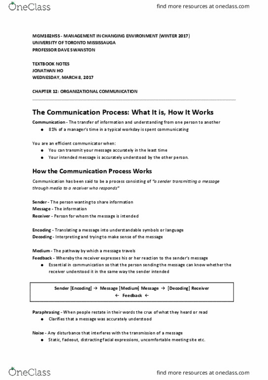 MGM102H5 Chapter Notes - Chapter 12: Nonverbal Communication, Change Management, Telepresence thumbnail