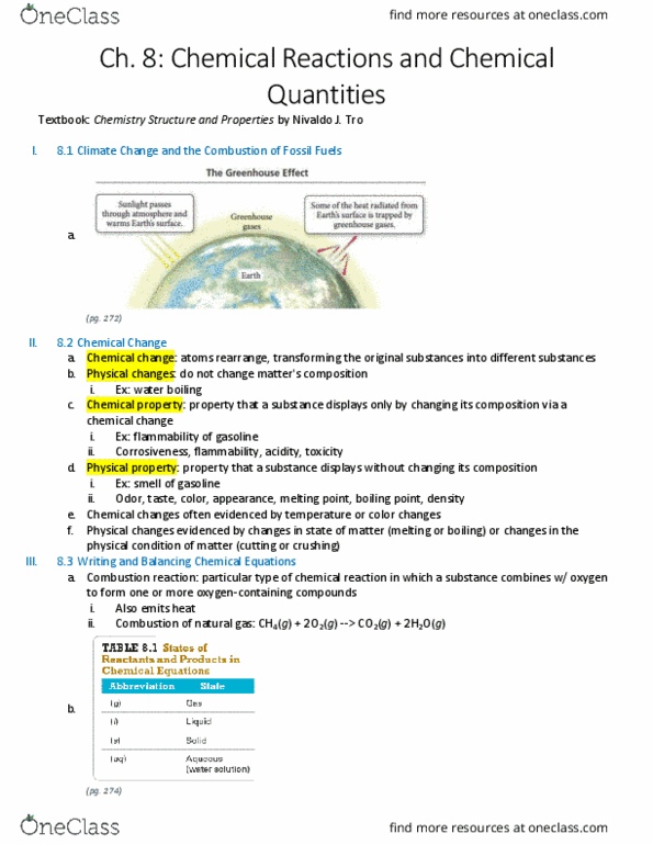CHEM H2A Chapter Notes - Chapter 8: Chemical Change, Reagent, Covalent Bond thumbnail