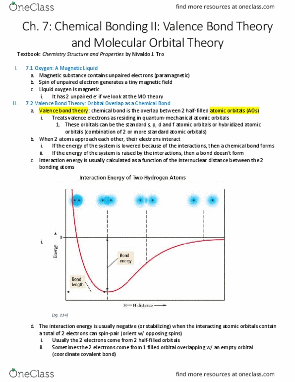 CHEM H2A Chapter Notes - Chapter 7: Coordinate Covalent Bond, Electronegativity, Molecular Orbital Theory thumbnail
