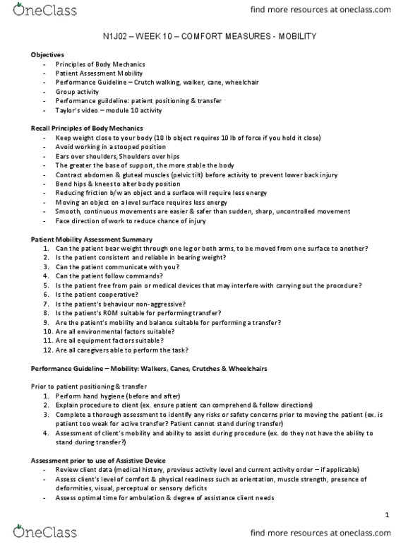 NURSING 1J02 Lecture Notes - Lecture 10: Axilla, High Standard Manufacturing Company, Prone Position thumbnail