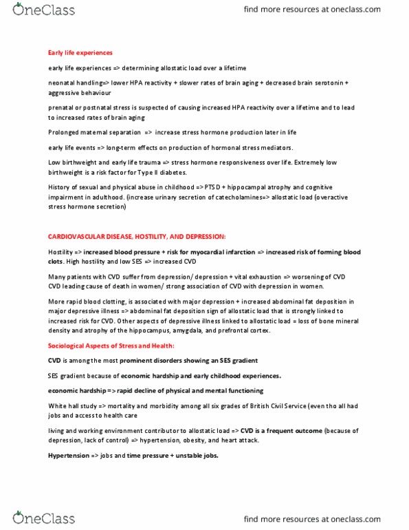 PSY333H1 Lecture Notes - Lecture 11: Allostatic Load, Bone Density, Diabetes Mellitus Type 2 thumbnail