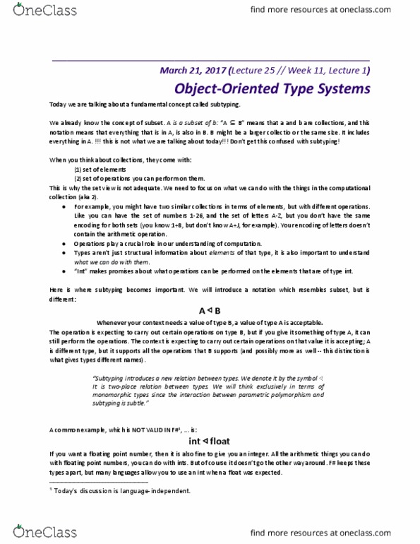COMP 302 Lecture Notes - Lecture 25: Type Constructor, Subtyping, Code Reuse thumbnail