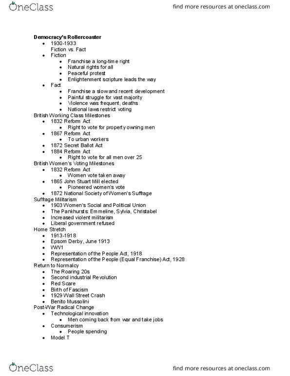 HIST 1084 Lecture Notes - Lecture 15: Wall Street Crash Of 1929, Reform Act 1832, Reform Act 1867 thumbnail