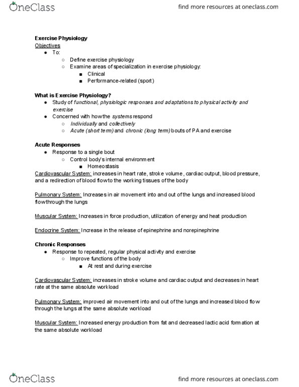 KNES 297 Lecture Notes - Lecture 13: Exercise Physiology, Stroke Volume, Cardiac Output thumbnail