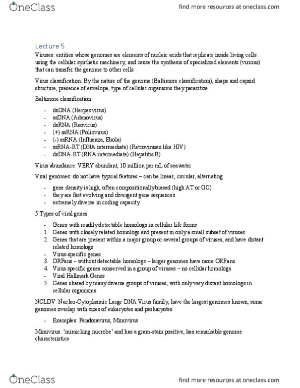 BIOC 4403 Lecture Notes - Lecture 5: Virus Classification, Reoviridae, Poliovirus thumbnail