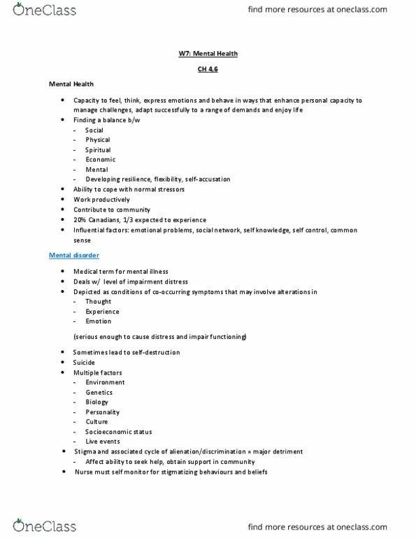 NSE 13A/B Chapter Notes - Chapter 4,6: Nipissing District, Mental Status Examination, Hiv thumbnail