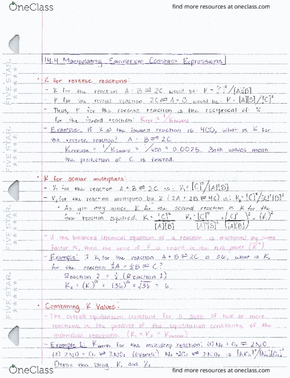 CHEM 113 Chapter 14: Chapter 14.4-14.5 Notes thumbnail