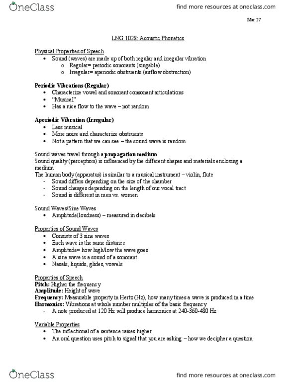 Linguistics 1028A/B Lecture Notes - Lecture 19: Rhotic Consonant, Vocal Tract, Diphthong thumbnail