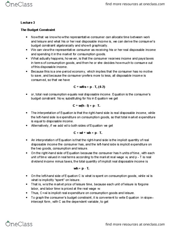 ECON 2400 Lecture Notes - Lecture 3: Budget Constraint, Real Wages, Dependent And Independent Variables thumbnail